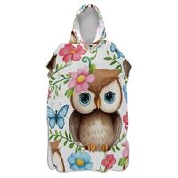 EOSDT Cute Cartoon Owl Floral Surf Poncho for Adult Changing Robe Quick Dry Adult Ponchos for Women