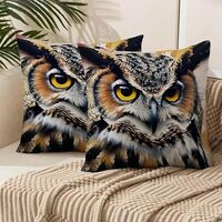 KOBERR 2pcs Decorative Throw Pillow Cover with Realistic Great Horned Owl Print, Nature Wildlife The