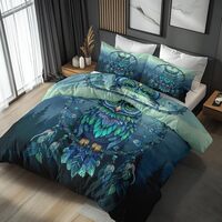 Owl Bohemia Duvet Cover Queen Size, Native American Ethnic Reversible Design Bedding Set 3 Piece, Ow