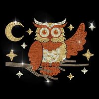 MAYJOYDIY Cute Owl Rhinestone Iron on Decal Nocturnal Animals Hotfix Transfer Sticker Heat Transfer 