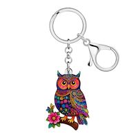 WEVENI Acrylic Boho Owl Keychain,Floral Bird Key Chain Accessories Backpack Purse Charms Bohemian Je