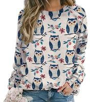 CASOWAT Cute Owl Womens Long Sleeve, Crewneck Sweatshirt Relaxed Fit Pullover Tops for Daily Wear An