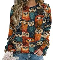 CASOWAT Colorful Owl Womens Long Sleeve, Crewneck Sweatshirt Relaxed Fit Pullover Tops for Daily Wea