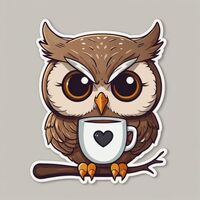 3pcs Cute Owl with Coffee Cup Vinyl Sticker &ndash; Waterproof Aesthetic Laptop, Water Bottle & 