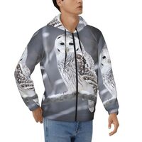 STVYUKL Winter White Owl Mens Hoodie Full Zip Hooded Sweatshirt Winter Jackets Long Sleeve Outerwear