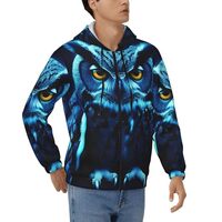 STVYUKL Blue Owl Mens Hoodie Full Zip Hooded Sweatshirt Winter Jackets Long Sleeve Outerwear With Mu