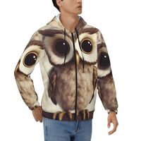 STVYUKL Cute Owl Mens Hoodie Full Zip Hooded Sweatshirt Winter Jackets Long Sleeve Outerwear With Mu