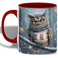 XERNIBROK Owl in Winter Sweater Coffee Mug, Christmas Animal Lover Gift Mug, Snowy Scene with Cute O