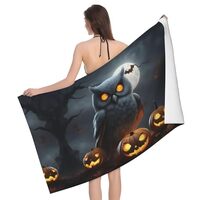 Lootpe Halloween Owl Ghost Pumpkin Print Large Beach Towel for Adults Velvet Beach Towel Soft, Absor