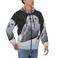 STVYUKL Snow Owl Mens Hoodie Full Zip Hooded Sweatshirt Winter Jackets Long Sleeve Outerwear With Mu