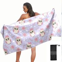 KOPIRIT Owls Rose Purple Print Towel Quick Dry Microfiber Oversized Sandproof Travel Beach Towels fo