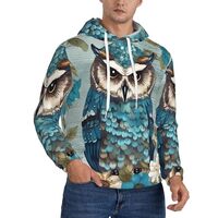 LZQPOEAS Owl Spring Flowers Turquoise Mens Fashion Hoodie Pullover Winter Fleece Hoodies Athletic Ho