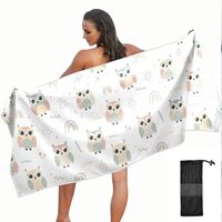 KOPIRIT Owls Rainbow White Pattern Towel Quick Dry Microfiber Oversized Sandproof Travel Beach Towel