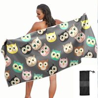 KOPIRIT Owls Gray Print Towel Quick Dry Microfiber Oversized Sandproof Travel Beach Towels for Women
