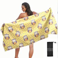KOPIRIT Owls Polka Dots Yellow Print Towel Quick Dry Microfiber Oversized Sandproof Travel Beach Tow