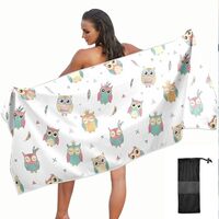 KOPIRIT Owls White Pattern Towel Quick Dry Microfiber Oversized Sandproof Travel Beach Towels for Wo