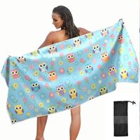 KOPIRIT Owls Flowers Blue Print Towel Quick Dry Microfiber Oversized Sandproof Travel Beach Towels f