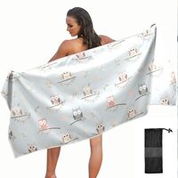 KOPIRIT Owls Grey Pattern Towel Quick Dry Microfiber Oversized Sandproof Travel Beach Towels for Wom