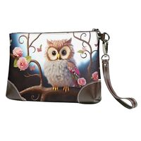 Women's Leather Wristlet Purses Clutch Wallet Cute Owl Tree Flowers and Squirrel Handbag Ladies