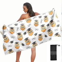 KOPIRIT Owls Mortarboard White Print Towel Quick Dry Microfiber Oversized Sandproof Travel Beach Tow