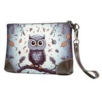 Women's Leather Wristlet Purses Clutch Wallet Owl Tree Branches Handbag Ladies Evening Bag Cell