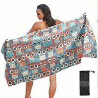 KOPIRIT Owls Boho Pattern Towel Quick Dry Microfiber Oversized Sandproof Travel Beach Towels for Adu