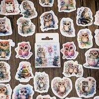 Pofflujent 46 Pcs Cute Cartoon Owl Stickers Mini Owl Scrapbook Sticker Life for Hiking Adventure Cam