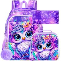 ZLYERT 3Pcs Owl Backpack for Girls, 16" Kids School Backpacks with Lunch Box, Bookbag for Eleme