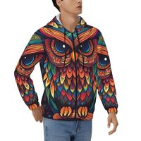 STVYUKL Color Owl Pattern Mens Hoodie Full Zip Hooded Sweatshirt Winter Jackets Long Sleeve Outerwea