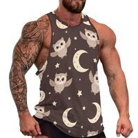 Mens Owl Moon Sleeveless Shirts Casual Tank Tops 5XL
