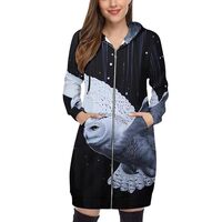 White Snowy Owl Long Hoodies for Women Zip Up Hooded Sweatshirt Long Sleeve Jacket Coat with Pockets