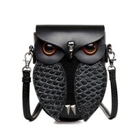Owl Purse for Women, Gothic Steampunk Crossbody Bag, Black Novelty Shoulder Handbag, Small Vegan PU 