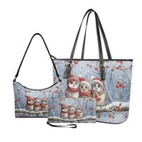 Nittanovaca Christmas Owl Print Handbag Purse Set 3pcs for Women, Ladies, Waterproof Shoulder Bag wi