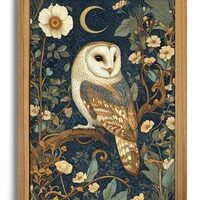 Framed William Morris Wall Art, 3D Textured Cottagecore Vintage Barn Owl Wall Decor, Hand Drawn Sand