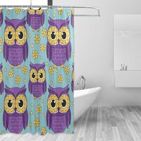 Emelivor Owls Flowers Blue Pattern Shower Curtain with Metal Buttonholes Machine Washable Fabric Sho