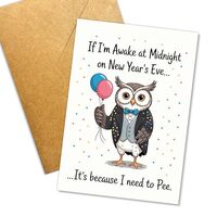 Funny Owl New Year Card for Adults, Humorous New Year’s Eve Greeting Card, Cute Owl with Ballo