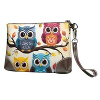 Women's Leather Wristlet Purses Clutch Wallet Owls on Tree Branches Handbag Ladies Evening Bag 