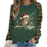 YZCX Womens Owl Printed Christmas Sweatshirts Crewneck Long Sleeve Graphic Knit Pullover Tops Fall W
