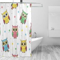 Emelivor Cartoon Owls Dots White Print Shower Curtain with Metal Buttonholes Machine Washable Fabric