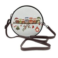 Leather Shoulder Bags For Women Cute Christmas Owls On Branch Print Circle Trendy Bag Round Purses H