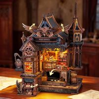 FUNPOLA LED 3D Wood Puzzle Owl Post Office, Dynamic Model with Mechanical Gears, DIY Miniature Kit w