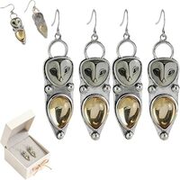 Wisdom in Every Detail – Handcrafted Owl Earrings, Vintage Barn Owl Dangle with Amber Teardrop