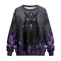 Irisjudy Gothic Owl Sweatshirt for Women Purple Iris Fires Crewneck Pullover with Pockets, Skull Owl