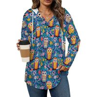 Novastar Long Hoodies for Women Trendy - Flower Owl Print Cozy Loose Fit Ladies Sweatshirts Athleisu