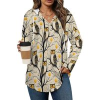 Novastar Long Hoodies for Women Trendy - Vintage Owl Tree Pattern Print Cozy Loose Fit Ladies Sweats
