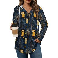 Novastar Long Hoodies for Women Trendy - Woods Owl Print Cozy Loose Fit Ladies Sweatshirts Athleisur