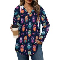 Novastar Long Hoodies for Women Trendy - Cute Owl Colorful Print Cozy Loose Fit Ladies Sweatshirts A