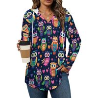 Novastar Long Hoodies for Women Trendy - Cartoon Cute Owl Print Cozy Loose Fit Ladies Sweatshirts At