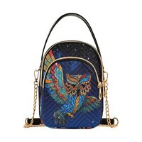 Stylish Owl Print Mini Crossbody Bag, Navy Blue Quilted Polyester, 3 Zipper Compartments with Gold C