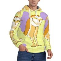 JaoXer Small Men's Fleece Hoodie – Trendy Standing Owl Print Long Sleeve Pul
